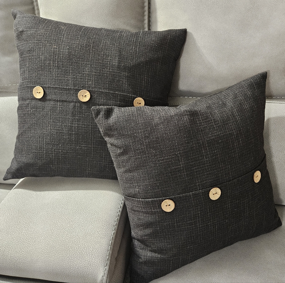 2 Black Button Pillow Cases 18x18